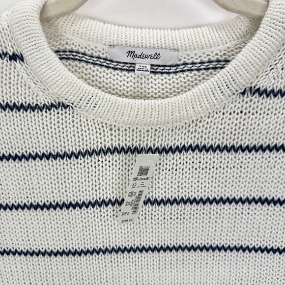 Madewell Puff Trim Sweater Vest Striped Ivory Cotton Linen Preppy XXS NWT - Picture 9 of 14